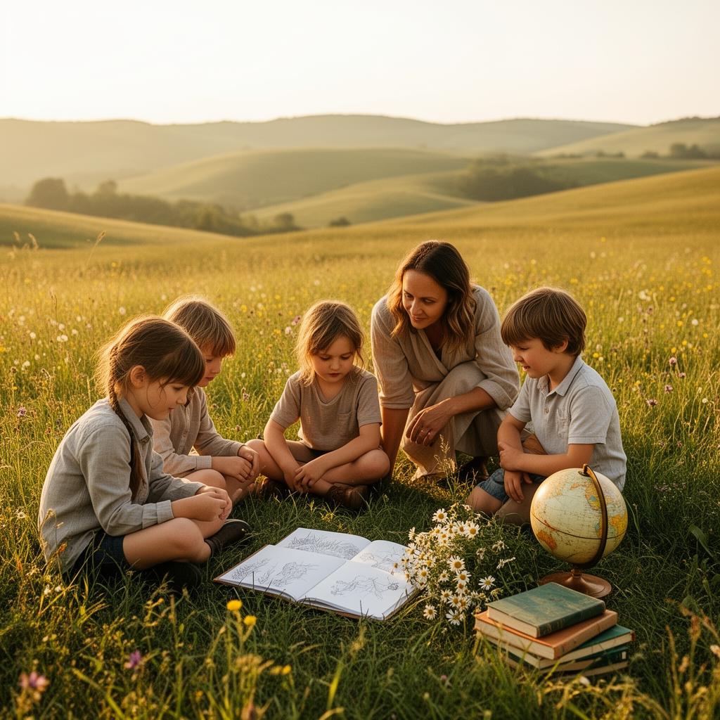 Dzieci odkrywające naturę w słonecznym lesie